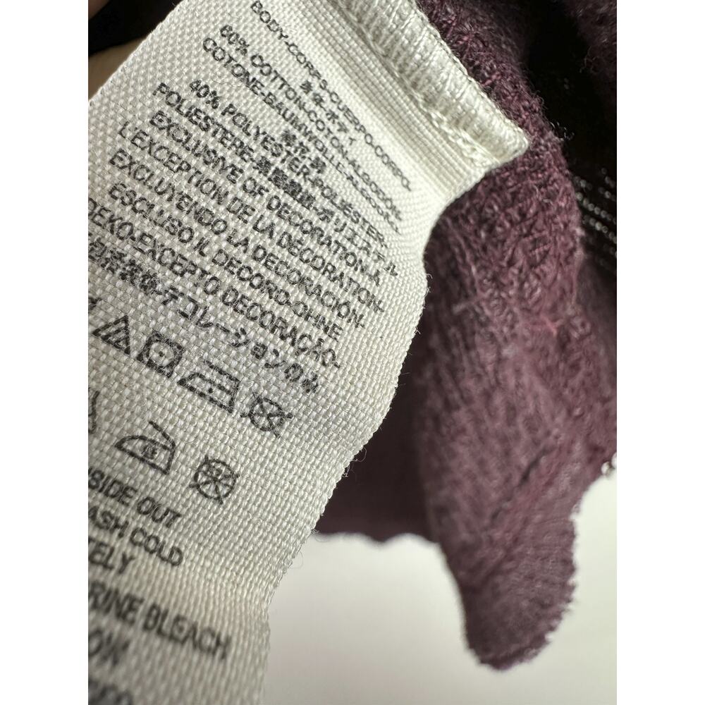 We The Free People Rainbow Trim Henley Thermal Top Small Boho Embroidered Wine - Picture 11 of 13